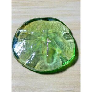 Vintage Green Iridescent Art Glass Glass Sand Dollar Paperweight